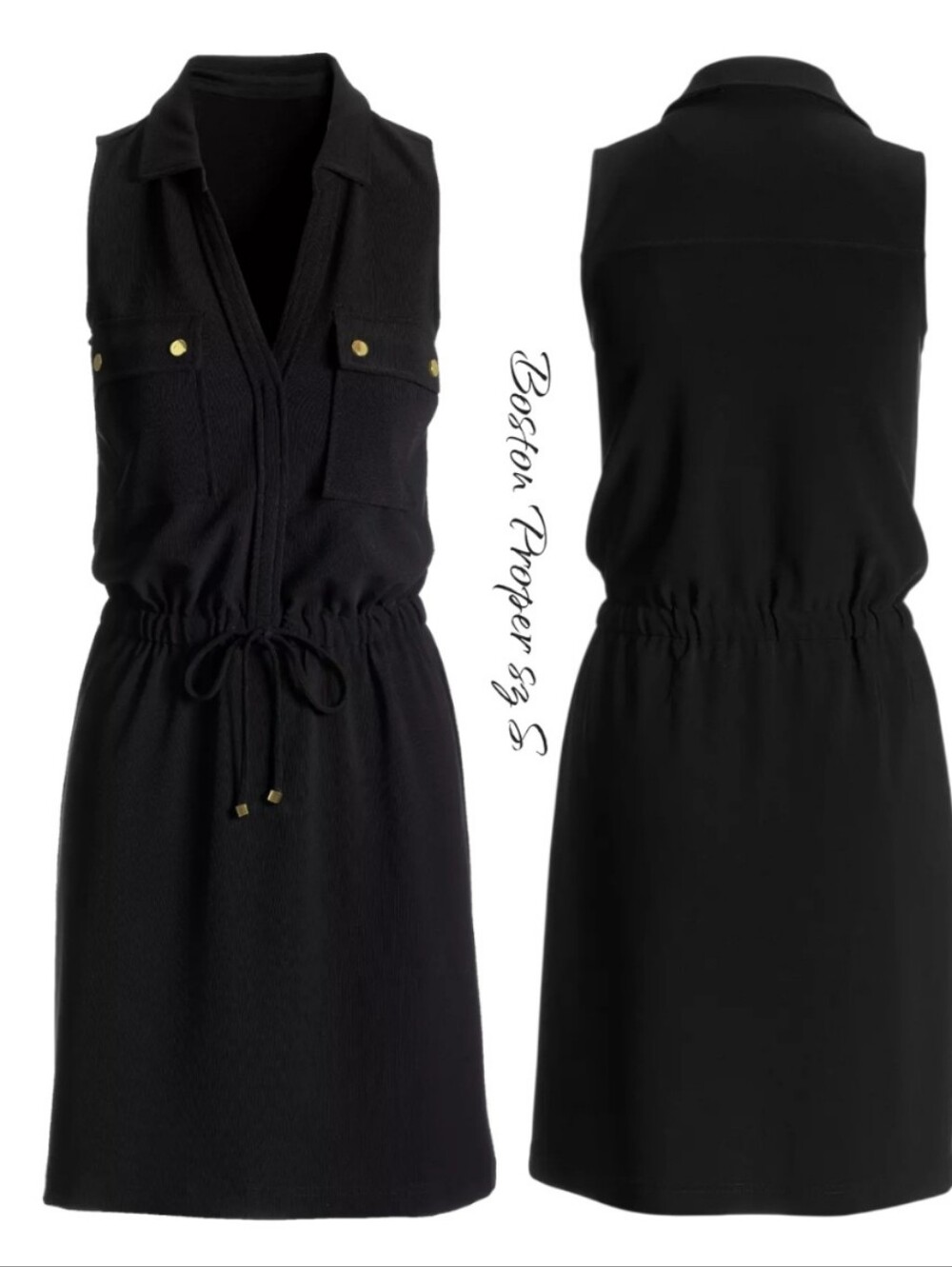 Boston Proper Beyond Travel Chic Drawstring Utility Dress Black S - Picture 2 of 10